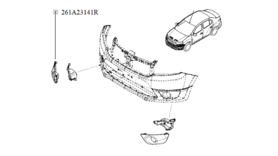 Grila bara fata, ornament Proiector Dreapta Dacia Sandero Stepway 10.2012-, Logan II 2012-, Logan MCV 2012-, 261A23141R,  piesa originala OE