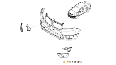 Grila bara fata, ornament Proiector Stanga Dacia Sandero Stepway 10.2012-, Logan II 2012-, Logan MCV 2012-, 261A31312R,  piesa originala OE