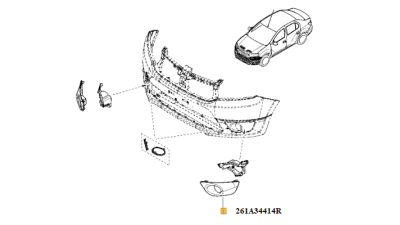 Grila bara fata, ornament Proiector Stanga Dacia Sandero Stepway 2012-05.2013, 261A34414R,  piesa originala OE
