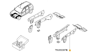Element Inchidere Lonjeron fata partea Stanga Dacia Duster 11.2013-2018, 751332207R,  piesa originala OE