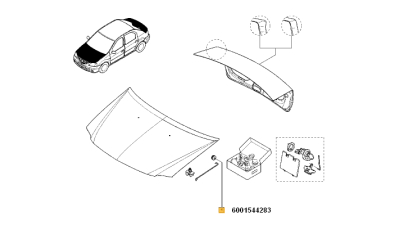 Inel Elastic, tampon sustinere tija Capota Fata Dacia Logan 2004-2012, 6001544283,  piesa originala OE
