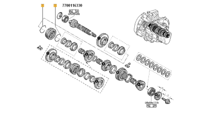 Inel Sincronizator viteza 1/2 motor 1.5 dci 5trepte Dacia Logan 2012-2018, Sandero 2008-2018, Duster 2010-, Dokker, Lodgy, Renault Megane 2, Clio 2, Clio 3, Fluence, Master 2, Scenic 3, Kangoo, Nissan,, 7700116330,  piesa originala OE