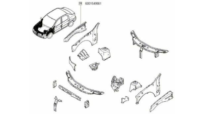 Intaritura metalica stalp Fata Dreapta Dacia Logan 02.2007-2012, LOgan MCV 2007-2012, Sandero 2008-2012,, 6001549861,  piesa originala OE