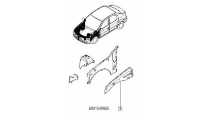 Intaritura metalica stalp Fata stanga Dacia Logan 02.2007-2012, LOgan MCV 2007-2012, Sandero 2008-2012,, 6001549860,  piesa originala OE