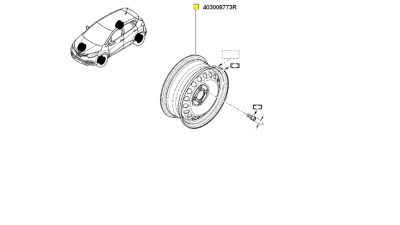 Janta tabla 15 inch Renault Clio 4; Dacia Logan 2012-, Sandero II 2012- latime 6 inch 4 gauri prezoane, diam. centrare 40mm, 1 buc. 403008773R,  piesa originala OE
