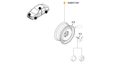 Janta tabla 15 inch neagra Dacia Logan 2004-2012, Sandero 2008-2012 4 gauri, latime 6 inch, ET50; 6J15, 1 buc. 8200577207,  piesa originala OE