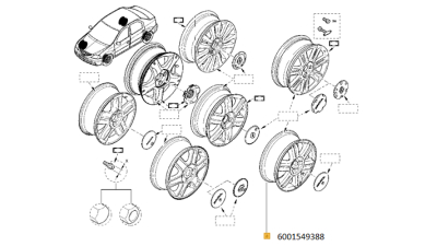 Janta Aliaj 15 inch Dacia Logan 2004-09.2008; 6JxR15 Marcaj Bran, cu 4 gauri, 1 buc. 6001549388,  piesa originala OE