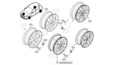Janta Aliaj 15 inch Dacia Logan MCV 2 2013-2018, Sandero 2012-2018, Renault Symbol/Thalia, 4 gauri prezoane, ET43 6Jx15, 1 buc. 8200698222,  piesa originala OE