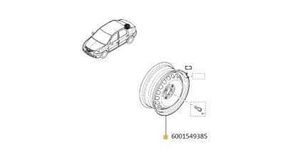 Janta Tabla 15 inch Dacia Logan Mcv 2007-, Logan Pick-Up 2006-, Sandero 2008-2012; 4 gauri prezoane, neagra, ET50 6Jx15 H2, PCD 4x100, Diametru de centrare 60.1mm, 1 buc. 6001549385,  piesa originala OE