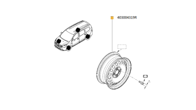 Janta Tabla 15 inch Dacia Lodgy 2012-; Dokker 2012-, Logan 2 2012- Renault Captur, Clio 4, Latime 6 inch, 4 gauri prezoane, 1 buc. 403004319R,  piesa originala OE