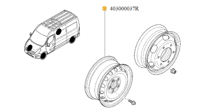 Janta Tabla 16 inch Renault Master 3 2010-2018, Nissan Interstar, Opel Movano, 5 gauri prezoane (fata + spate cu punte simpla), 1 buc. 403000037R,  piesa originala OE
