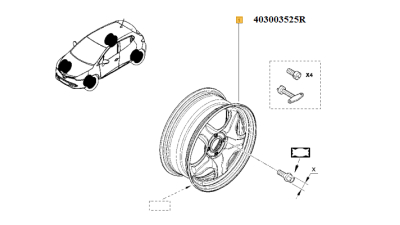 Janta Tabla 16 inch Renault Clio 4 01.2013-2019, latime janta 6.5inch, ET44, 4 gauri prezoane, 1 buc. 403003525R,  piesa originala OE