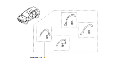 Kit Protectii Aripi Fata Dreapta Dacia Duster 2010-2018, bandou aripa, 2 buc. 960169632R,  piesa originala OE