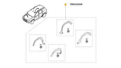 Kit Protectii Aripi Spate Dreapta Dacia Duster 2010-2018, bandou aripa, 2 buc. 788A24426R,  piesa originala OE