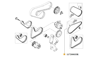 Kit Suplimentar Transmisie motor 1.2 16V DACIA Logan II 2012-, SANDERO II; RENAULT CLIO, CLIO III, CLIO IV, MODUS, TWINGO II, WIND motor 1.2/1.2 16V, curea 3PK750, 117200033R,  piesa originala OE