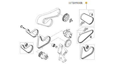 Kit Transmisie accesorii suplimentar Dacia Logan 2006-2018, Sandero 2008-2018, Renault Clio 4; motorizare 1.2 16v, curea 4PK865, 117205930R,  piesa originala OE