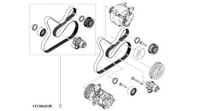 Kit Transmisie DACIA DOKKER/LODGY Motor 1.2 TCE, LOGAN II 2012-, LOGAN MCV II, SANDERO II 2012- motor 0.9 TCe; RENAULT CAPTUR I, CLIO IV, GRAND SCENIC III, KANGOO, motorizari 0.9 Tce/1.2 Tce, curea 7PK1601 + 3 role, 117207014R,  piesa originala OE