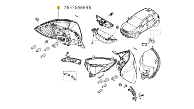 Lampa Spate Dreapta DACIA SANDERO 10.2012-12.2016, stop, 265506669R,  piesa originala OE