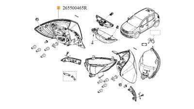 Lampa Spate Dreapta DACIA SANDERO 10.2012-12.2016 model Stepway, stop, 265500465R,  piesa originala OE