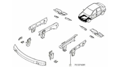 Element inchidere lonjeron fata Dacia Logan 2004-09.2010, Logan MCV, VAN, Pickup 2007-09.2010 si Sandero 2008-09.2010; partea stanga, 6001546944,  piesa originala OE