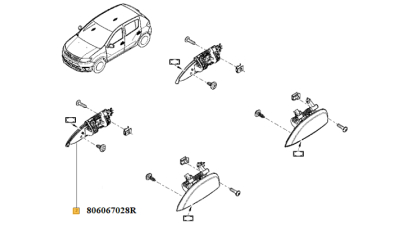 Maner Exterior Usa fata/spate Dacia Logan 2 2012-, Logan MCV II 2012-; Sandero 2 2012-, partea Dreapta, 806067028R,  piesa originala OE