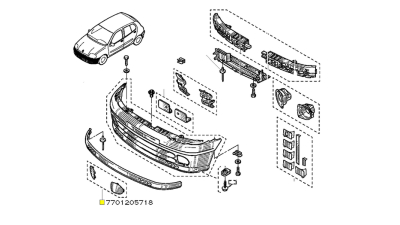 Obturator Proiector ceata Renault Clio 2 1998-06.2001 stanga+dreapta, ornament capac far ceata grunduit, set,, 7701205718,  piesa originala OE