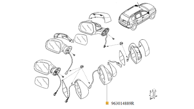 Oglinda exterioara - Fara Capac - Dacia Duster 11.2013-; Electrica partea Dreapta, cu 7 pini - fara capac, 963014889R,  piesa originala OE