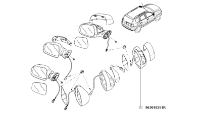 Oglinda Dreapta Electrica Dacia Duster 2010-2012; 8 Gauri Cu 5 Pini, Cu Incalzire