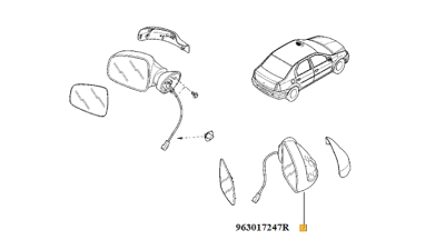 Oglinda exterioara Dreapta Electrica Dacia Logan 2004-2012, Logan MCV 2007-2012, Duster 2012-2018 Sandero 2008-2012, fara capac si geam, model MARE, 963017247R,  piesa originala OE