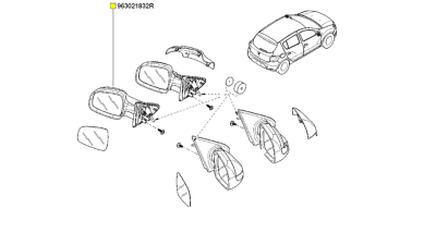 Oglinda exterioara Dacia Logan II 2012-2020, Logan II MCV 2012-2019, Sandero II 2012-2019 partea stanga, reglare manuala, (se livreaza fara capac si geam), 963021832R,  piesa originala OE