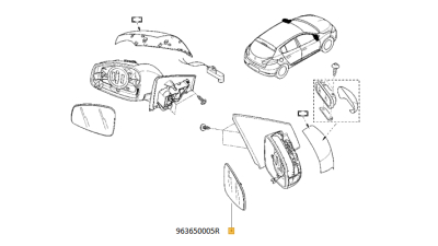 Geam oglinda exterioara RENAULT Megane III 11.2008-2016 partea dreapta, incalzita. convexa, 963650005R,  piesa originala OE