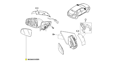 Geam oglinda exterioara RENAULT Megane III 11.2008-2016 partea stanga, incalzita. convexa, 963660005R,  piesa originala OE
