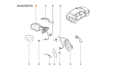 Oglinda exterioara Dacia Logan II 2016-2020, Logan II MCV 2016-2019, Sandero II 2016-2019 partea stanga, reglare electrica, 5 pini (se livreaza fara capac, geam), 963029097R,  piesa originala OE