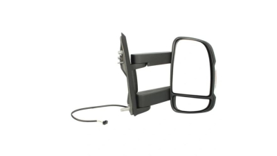 Oglinda usa exterioara Citroen Jumper (250), 09.2006-08.2014; Jumper, 06.2014-, partea Dreapta, ajustabil manual; carcasa neagra; sticla convexa; geam cromat; 2 pini (poli); cu semnalizator alb; brat 20 cm, Aftermarket