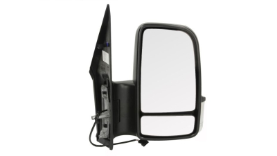 Oglinda exterioara Mercedes Sprinter 209-524 (W906) 07.2006-2009,  VW Crafter (2E) 12.2005-2009, partea Dreapta, Crom, manuala, Fara incalzire, carcasa neagra, Convex, View Max, 9068104916; cu semnalizare, cu brat scurt; muga cu 6 gauri/2 pini