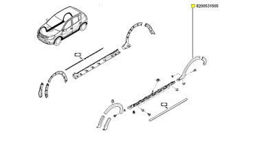 Ornament Aripa spate stanga Dacia Sandero 2004-09.2011, bandou, 8200531505,  piesa originala OE