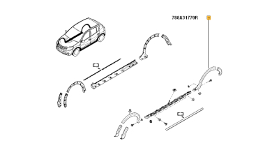 Ornament Aripa Spate Stanga Dacia Sandero Stepway 04.2011-2012, bandou, 788A31770R,  piesa originala OE