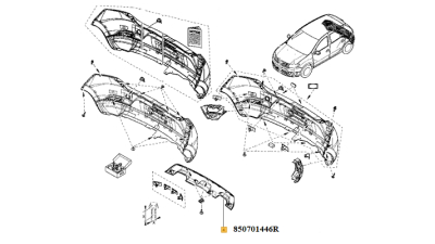 Ornament sub Bara Spate Dacia Sandero 2012-12.2016 model Stepway, difuzor spoiler, 850701446R,  piesa originala OE
