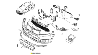 Ornament Central sub Bara Fata Argintiu DACIA SANDERO Stepway 10.2012-12.2016, difuzor central silver, 620729362R,  piesa originala OE