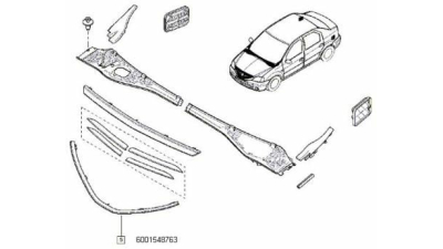 Ornament cromat Inferior Grila Radiator Dacia Logan 11.2005-2009, 6001548763,  piesa originala OE