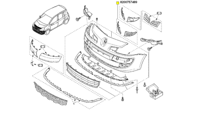 Ornament Grila bara fata Renault Modus 2004- pt. modele fara proeictor ceata, 8200757489,  piesa originala OE