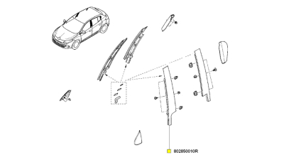 Ornament Montant Usa Fata Stanga Renault Megane III 2008-2016, nuanta Grand Brillant, 802850010R,  piesa originala OE