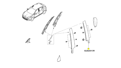 Ornament Montant Usa Spate Stanga Reanult Megane III 2008-2016, nuanta Grand Brillant, 822820013R,  piesa originala OE