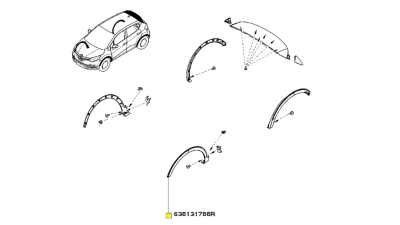 Ornament Aripa Fata Stanga Renault Captur 2013-, protectie aripa, 638131788R,  piesa originala OE