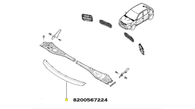 Ornament Superior cromat calandru Dacia Sandero 2008-2012, orn. Grila Radiator, 8200567224,  piesa originala OE