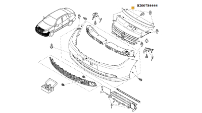 Ornament Superior cromat calandru RENAULT SYMBOL/Thalia 2 2008-10.2013, orn grila radiator, 8200784444,  piesa originala OE