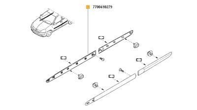 Bandou Usa Fata Dreapta Renault Clio 2 09.1998-2012 modele cu 5 usi, ornament portiera cu locas pentru logo, 7700410279,  piesa originala OE