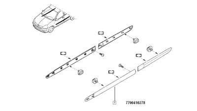 Bandou Usa Fata Stanga Renault Clio 2 09.1998-2012 modele cu 5 usi, ornament portiera cu locas pentru logo, 7700410278,  piesa originala OE