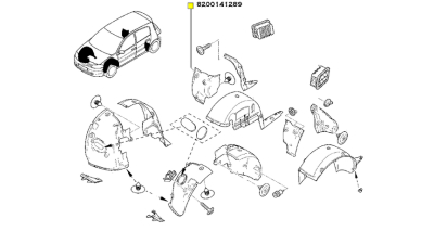 Carenaj roata Renault Megane II 2002-2008 3 usi/4 usi/Hatchback/sedan, pasaj Protectie Spate Dreapta partea din fata rotii, 8200141289,  piesa originala OE