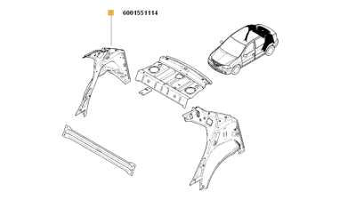 Pasaj Roata Spate dreapta Dacia Logan 2008-2012 Berlina, dublura aripa, 6001551114,  piesa originala OE